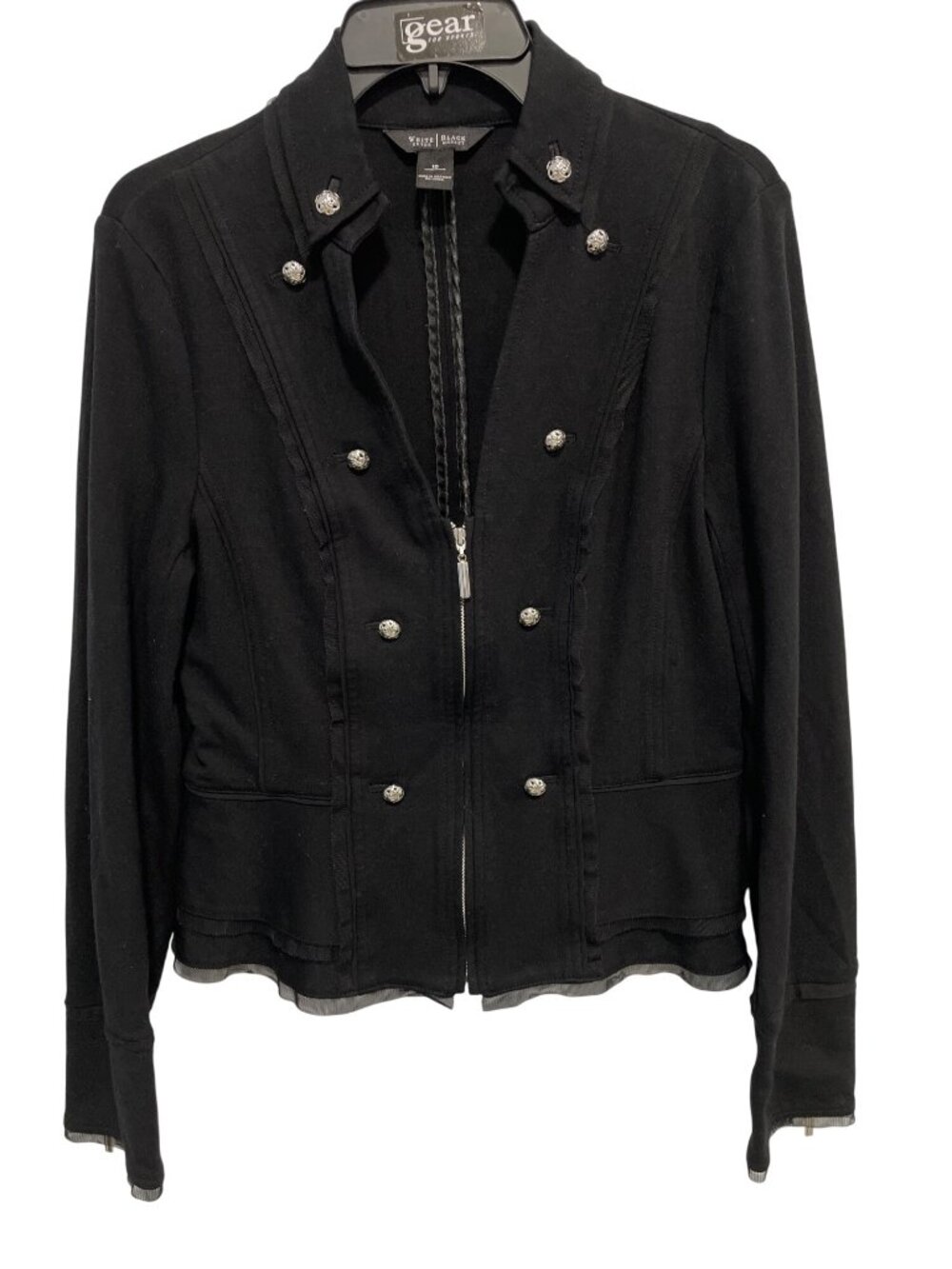 White House Black Market Jacket Size 10 Zip Up Military Mesh Trim Black Office
